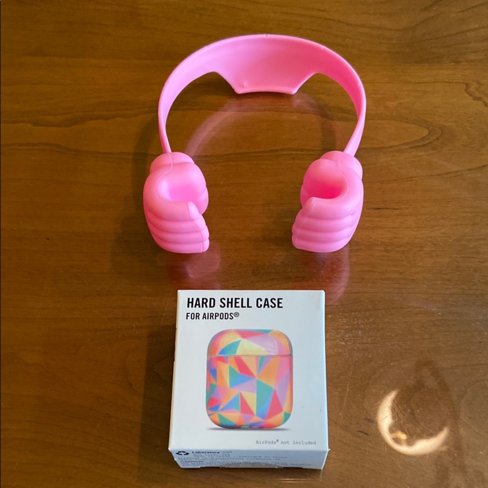 Pink Phone Holder and Urban Outfitters Geometric AirPods Case